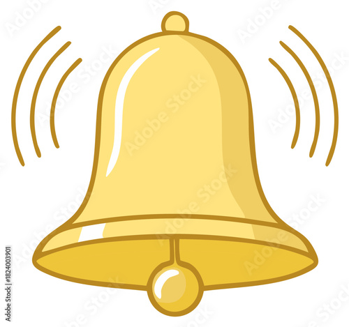 Golden Bell Ringing with Sound Waves Graphic Illustration