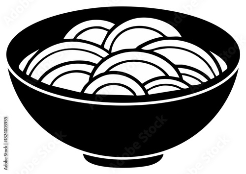 Vector silhouette icon of a bowl of ramen noodles for Asian food concepts and restaurants.