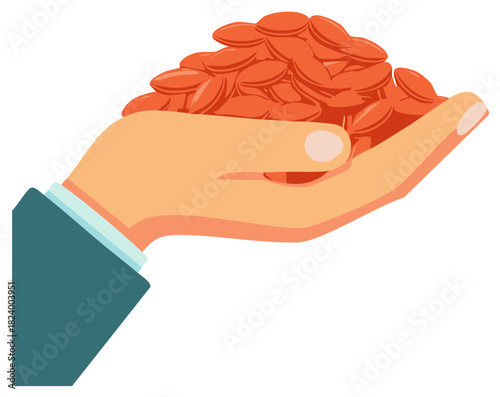 Hand Holding a Pile of Red Seeds, Illustration of Food and Giving