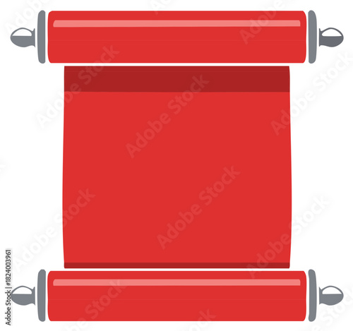 Vibrant Red Blank Scroll Banner with Elegant Finials for Announcements and Messages
