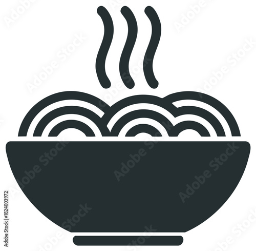 Steaming bowl of noodles icon symbolizing hot Asian food and comfort meals.