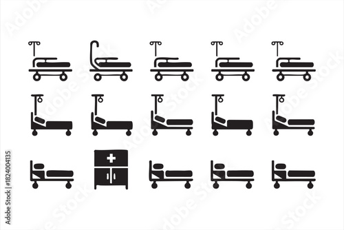 Hospital bed vector icons for healthcare facilities and patient care design