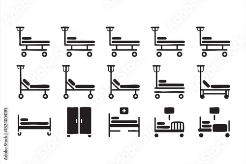 Medical patient bed and IV stand graphics for clinical equipment visuals