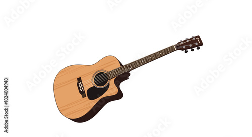 Detailed illustration of a classic acoustic guitar with warm wooden tones and intricate strings perfect for music lovers.