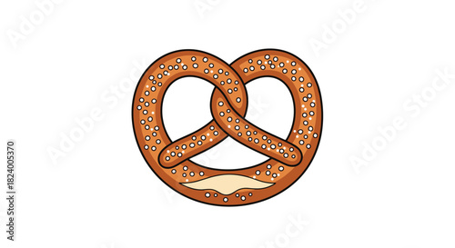 Delicious golden-brown pretzel generously sprinkled with salt is charmingly depicted in a simple cartoon style.