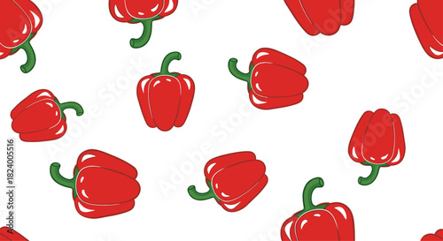 Vibrant seamless pattern featuring a lively scatter of fresh red bell peppers creating an energetic and colorful background.
