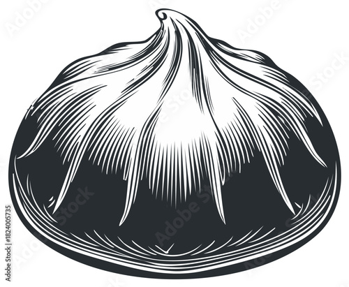 Traditional Dim Sum Dumpling With Detailed Etching Style Illustration