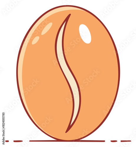 Simple cartoon drawing of a single light roast coffee bean for caffeine and beverage concepts