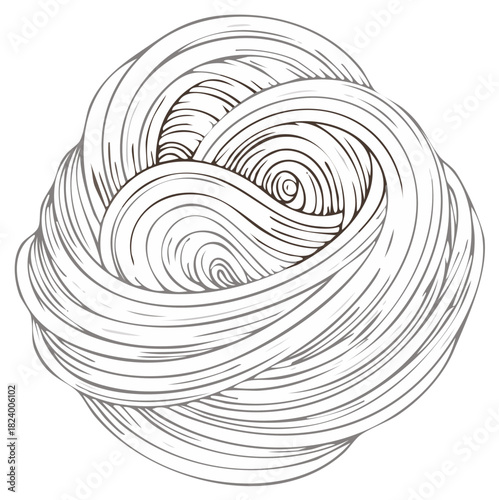 Abstract knotted lines design, flowing threads in a swirl shape, linear vector art, tangle illustration