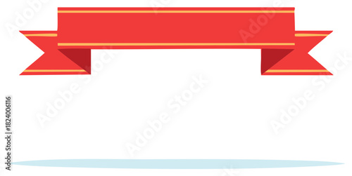 Vivid Red Ribbon Banner Display with Golden Accents for Graphic Design Needs