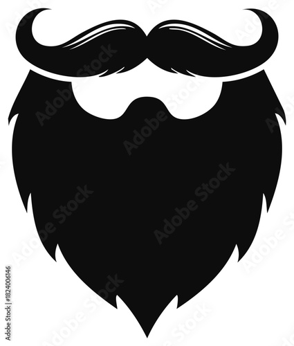 Man's full beard and handlebar mustache black vector silhouette icon
