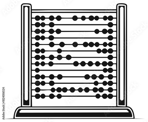 Traditional abacus illustration showing multiple counting rods with beads for mathematics and calculating operations.