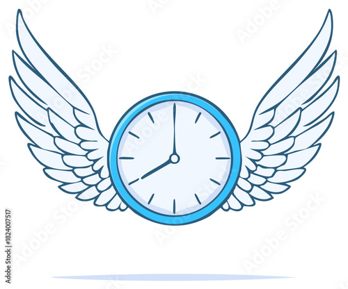 Cartoon Clock with Wings Symbolizing Time Flies, Efficiency or Speed