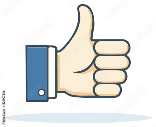 Cartoon illustration of hand with a blue sleeve giving thumbs up symbol.