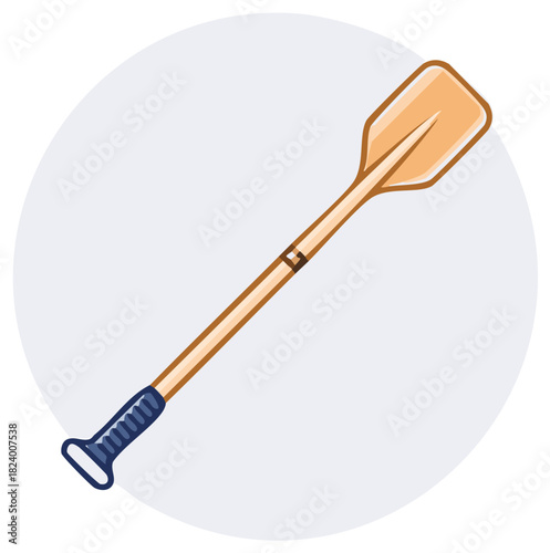 Cartoon Illustration of a Wooden Paddle with Blue Handle for Canoeing and Kayaking