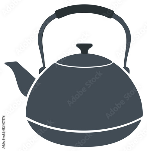 Classic stovetop tea kettle illustration with a simple flat icon design