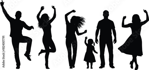 Human silhouette poses, black vector illustration, expressive movement design, dance and gesture artwork, minimal graphic element, posture decor asset