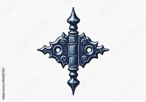 Ornate frozen gate hinge with intricate design, showcasing detailed craftsmanship and winter aesthetics, perfect for architectural and decorative concepts