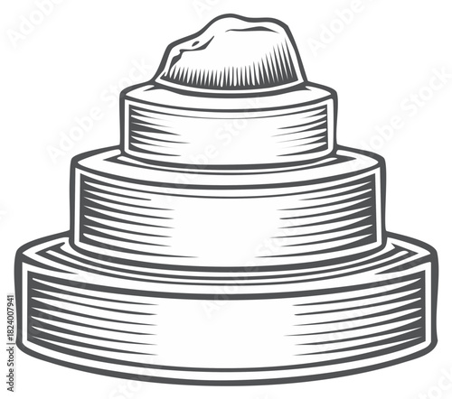 Simple Three Layered Cake With Frosting Vintage Style Decoration isolated