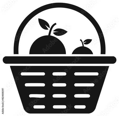 Fruit Basket Icon with Apples and Leaves Vector Graphic