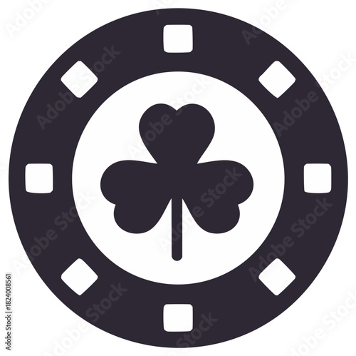 Casino chip with clover symbol for luck and gambling