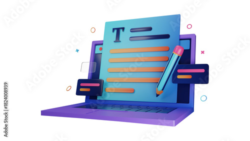 creative business types of icons ,3D Illustration of Data Analysis with Charts, Magnifying Glass, Gear, and Cloud Computing Icons