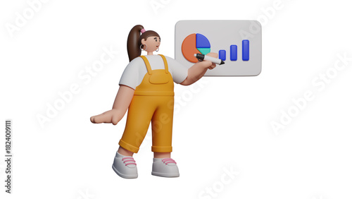 creative business types of icons ,3D Illustration of Data Analysis with Charts, Magnifying Glass, Gear, and Cloud Computing Icons