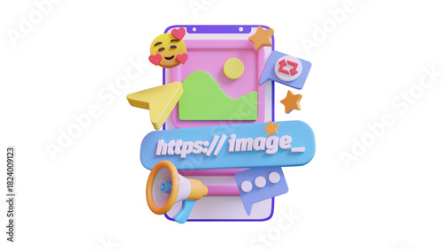 creative business types of icons ,3D Illustration of Data Analysis with Charts, Magnifying Glass, Gear, and Cloud Computing Icons