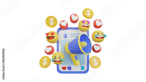 creative business types of icons ,3D Illustration of Data Analysis with Charts, Magnifying Glass, Gear, and Cloud Computing Icons