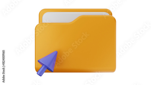 3D Illustration of Yellow File Folder with Purple Cursor Arrow Indicating Digital Access