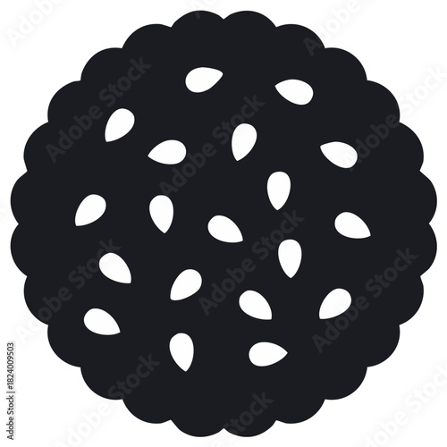 Stylized Round Sesame Seed Cookie Icon Simple Flat Design