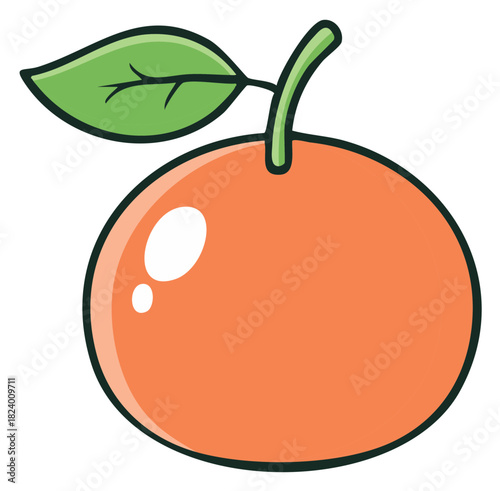 Cute Tangerine Illustration with Leaf and Stem Fresh Citrus Fruit
