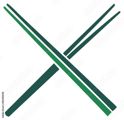 Overlapping green chopsticks forming X shape for Asian cuisine presentation and graphic design element in food culture concept.