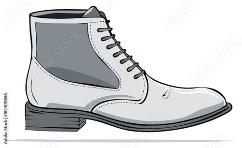 Grayscale high top lace up boot illustration vector graphic design element for fashion footwear style