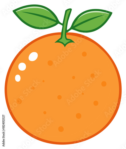 Cartoon illustration of a ripe orange fruit with leaves isolated against a white background.