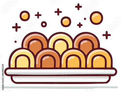 Delicious rolls on a plate with glittering sprinkles, tempting dessert concept icon