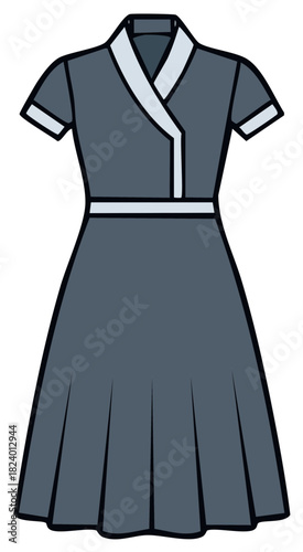 Stylish dress with short sleeves and cross collar design fashion illustration for clothing industry and designs