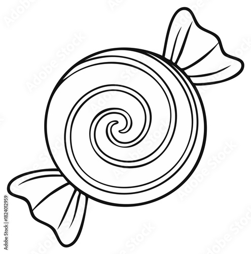 Swirl lollipop candy outline drawing isolated on white background