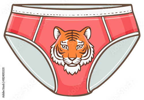 Cartoon Underwear with a Tiger Face Illustration, Colorful Underpants with Animal, Isolated on White