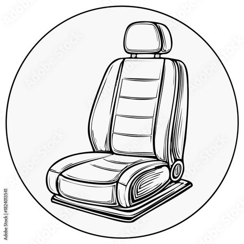 Car seat line art illustration vector icon. Automotive vehicle interior sketch.