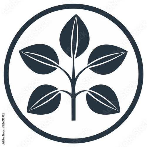 Japanese Kamon Crest with Five Leaves in Circular Frame Botanical Design Decoration