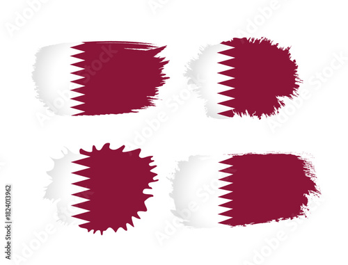 Qatar flag collection icon set in grunge style. The flag of Qatar in brush shape for National Day banner or poster design. Vector illustration