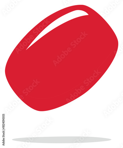 Red Oblong Shape with Light Reflections Isolated on White Background and Shadow