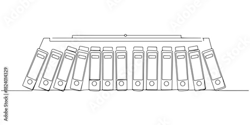 Continuous one line drawing of a file folder in a horizontal row, depicting an organizing system based on files, line art style vector illustration.