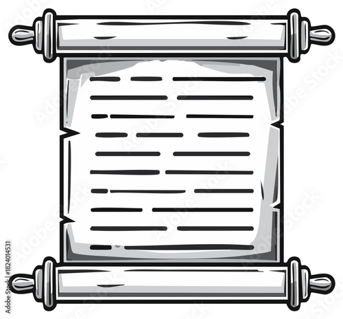 Ancient Scroll Document with Text and Decorative Rollers