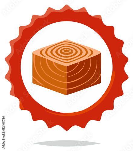 Wooden Cube Section in Red Sun Design Decorative Round Frame Graphic