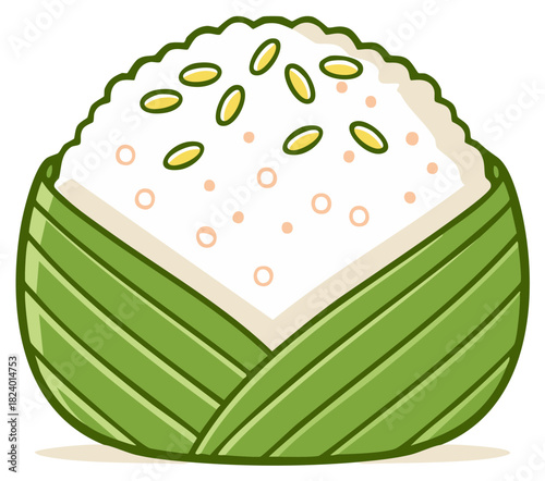 Cute Cartoon Zongzi Rice Dumpling Wrapped in Green Leaves with Seeds