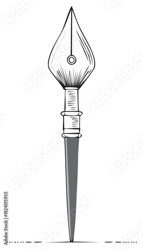 Illustration of a Classic Ink Writing Quill Pen Nibs and Holders