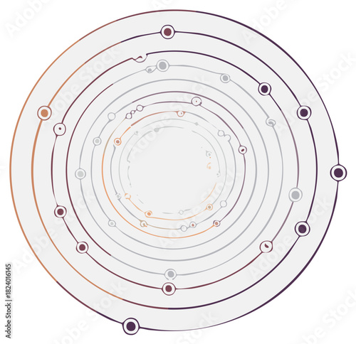 Abstract Concentric Circles with Points Illustrating Connections and Trajectories