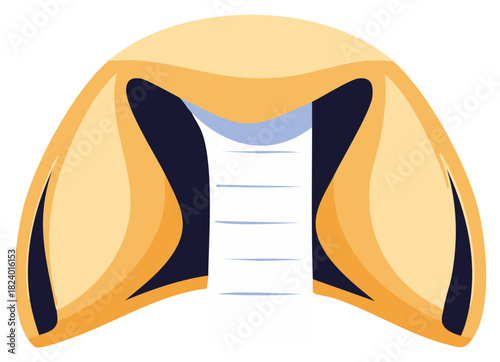 Crispy fortune cookie revealing a folded paper slip with horizontal lines for text